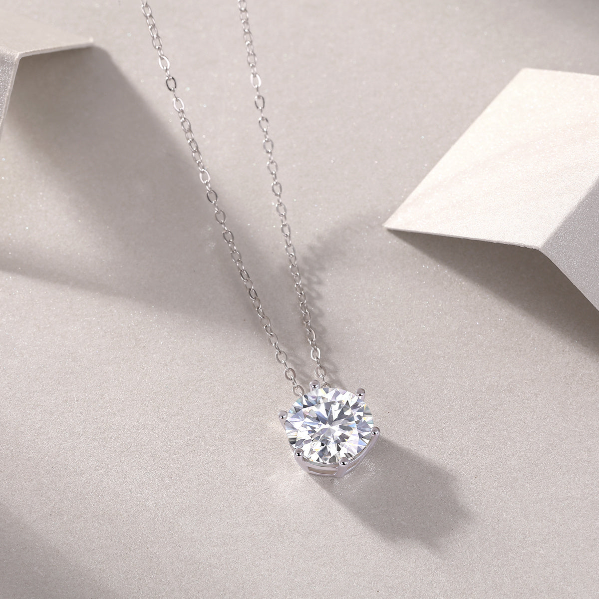 Round Cut Moissanite Necklace-925 Sterling Silver Pendant for Women