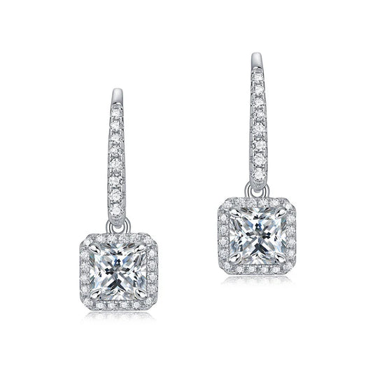 1.6Ctw Princess Cut Moissanite Diamond Halo Drop Dangle Earrings 925 Sterling Silver