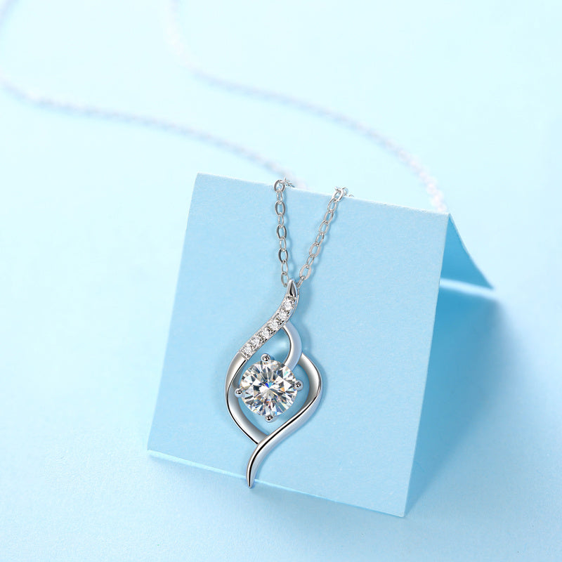 Moissanite Diamond Necklace-925 Sterling Silver Pendant Necklace for Women