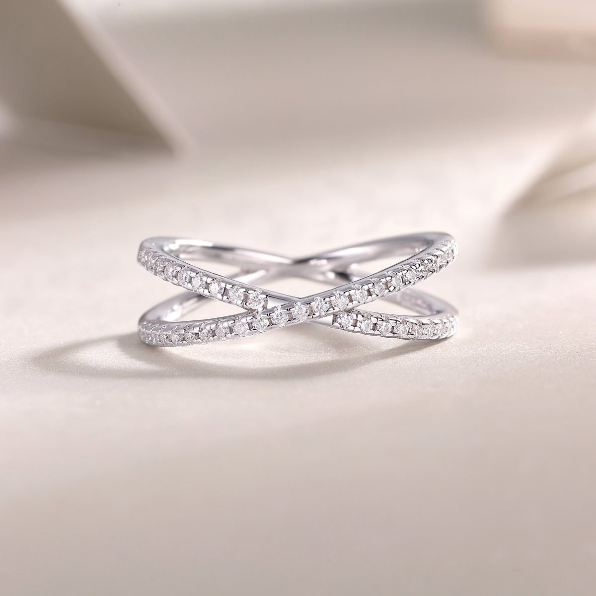 Moissanite Criss Cross Ring-925 Sterling Silver Band for Women