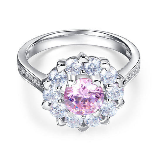 Art Deco Pink Created Diamond Halo Engagement Ring 925 Sterling Silver