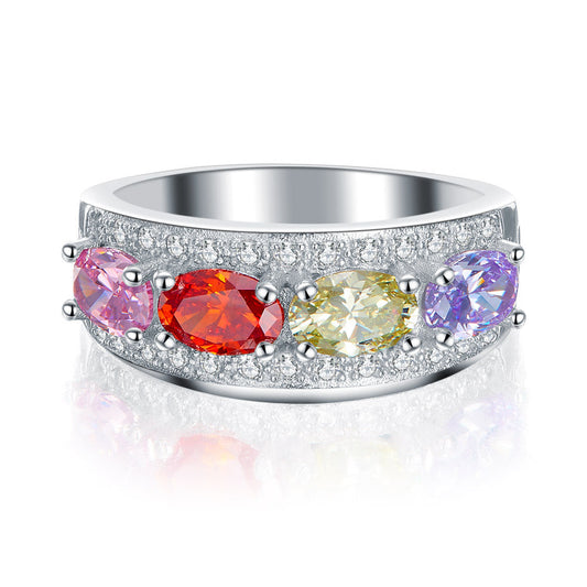 Wedding Band Multi-Color Stone Created Diamond Anniversary Solid 925 Sterling Silver Ring Jewelry