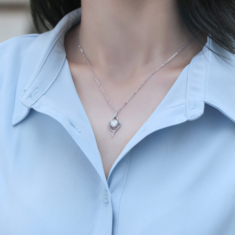 Moissanite Diamond Necklace-925 Sterling Silver Pendant Necklace for Women