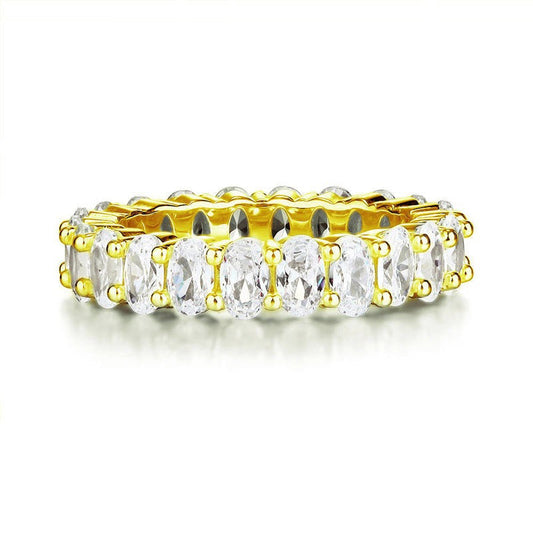 Oval Cut Eternity Solid Sterling 925 Silver Yellow Gold Plated Wedding Band