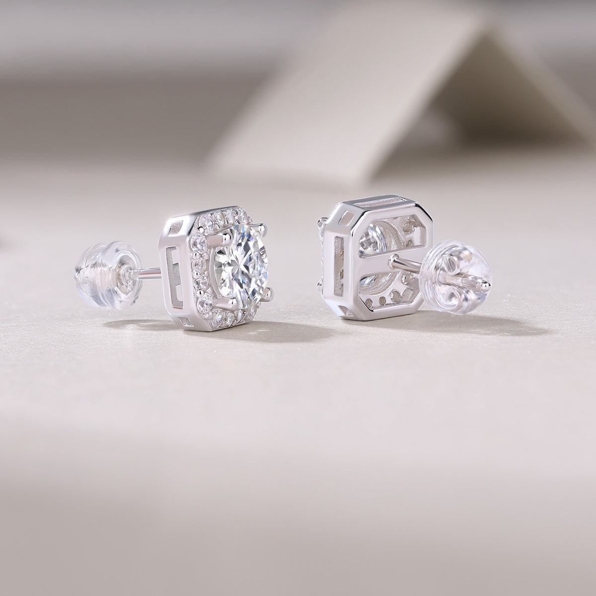 Moissanite Halo Stud Earrings-925 Sterling Silver