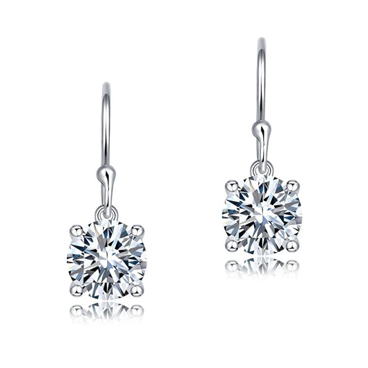 1 Carat Round Cut Moissanite Diamond Hook Drop Dangle Earrings 925 Sterling Silver