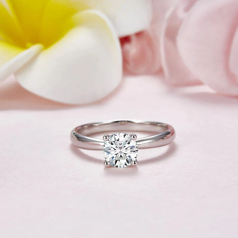 1 Carat Round Cut Moissanite Diamond Solitaire Engagement Ring 925 Sterling Silver