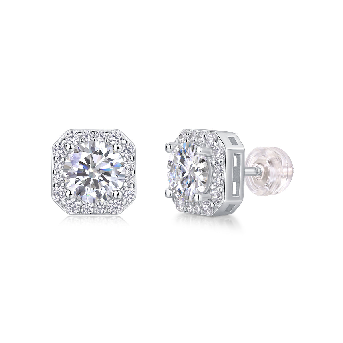 Moissanite Halo Stud Earrings-925 Sterling Silver