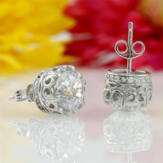 1.5 Carat Vintage Style Created Diamond Stud Earrings 925 Sterling Silver