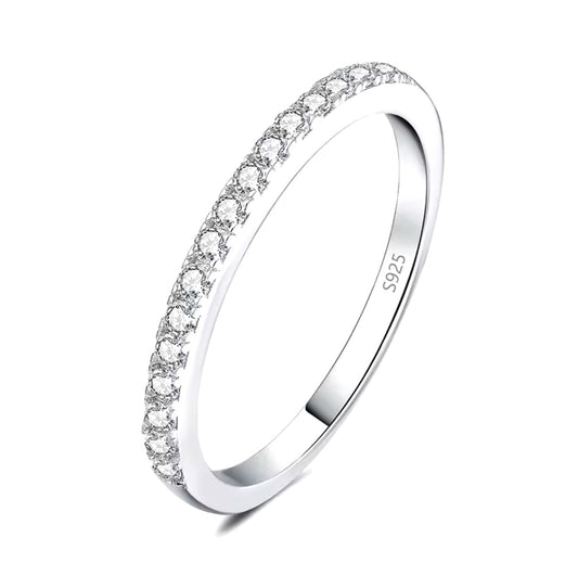 Micro Set Eternity Created Diamond Solid Sterling 925 Silver Wedding Band