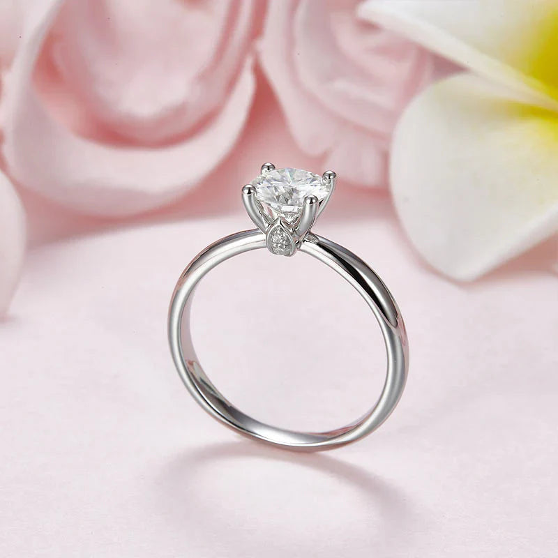 1 Carat Round Cut Moissanite Diamond Solitaire Engagement Ring 925 Sterling Silver