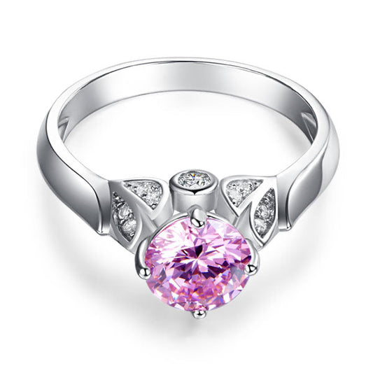 1.25 Ct Round Pink Created Diamond Engagement Ring 925 Sterling Silver