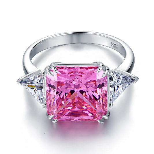 8 Carat Princess Cut Pink Created Diamond Three Stone Ring 925 Sterling Silver