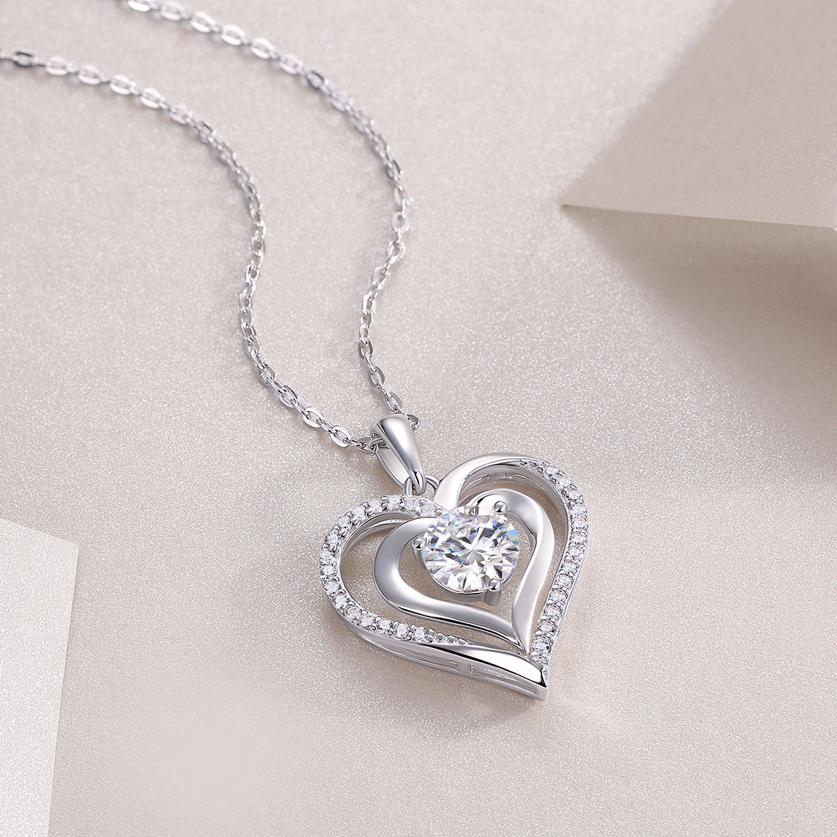 Moissanite Heart Necklace-925 Sterling Silver Pendant for Women