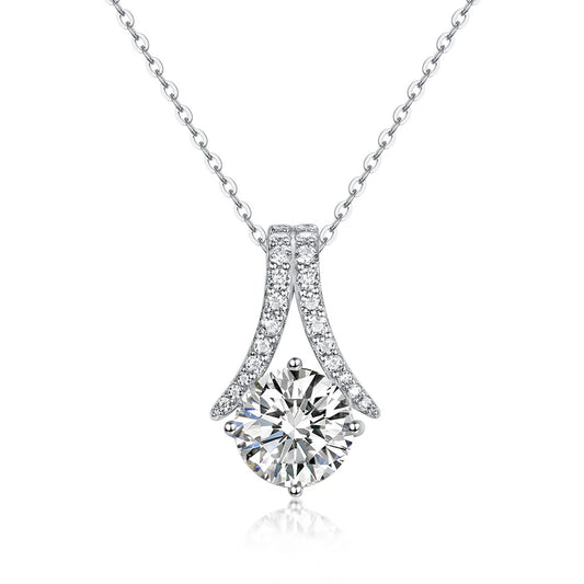 2 Carat Round Cut Moissanite Diamond Necklace 925 Sterling Silver