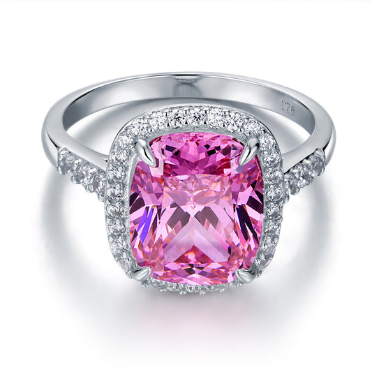 6 Carat Cushion Cut Pink Created Diamond Halo Ring 925 Sterling Silver