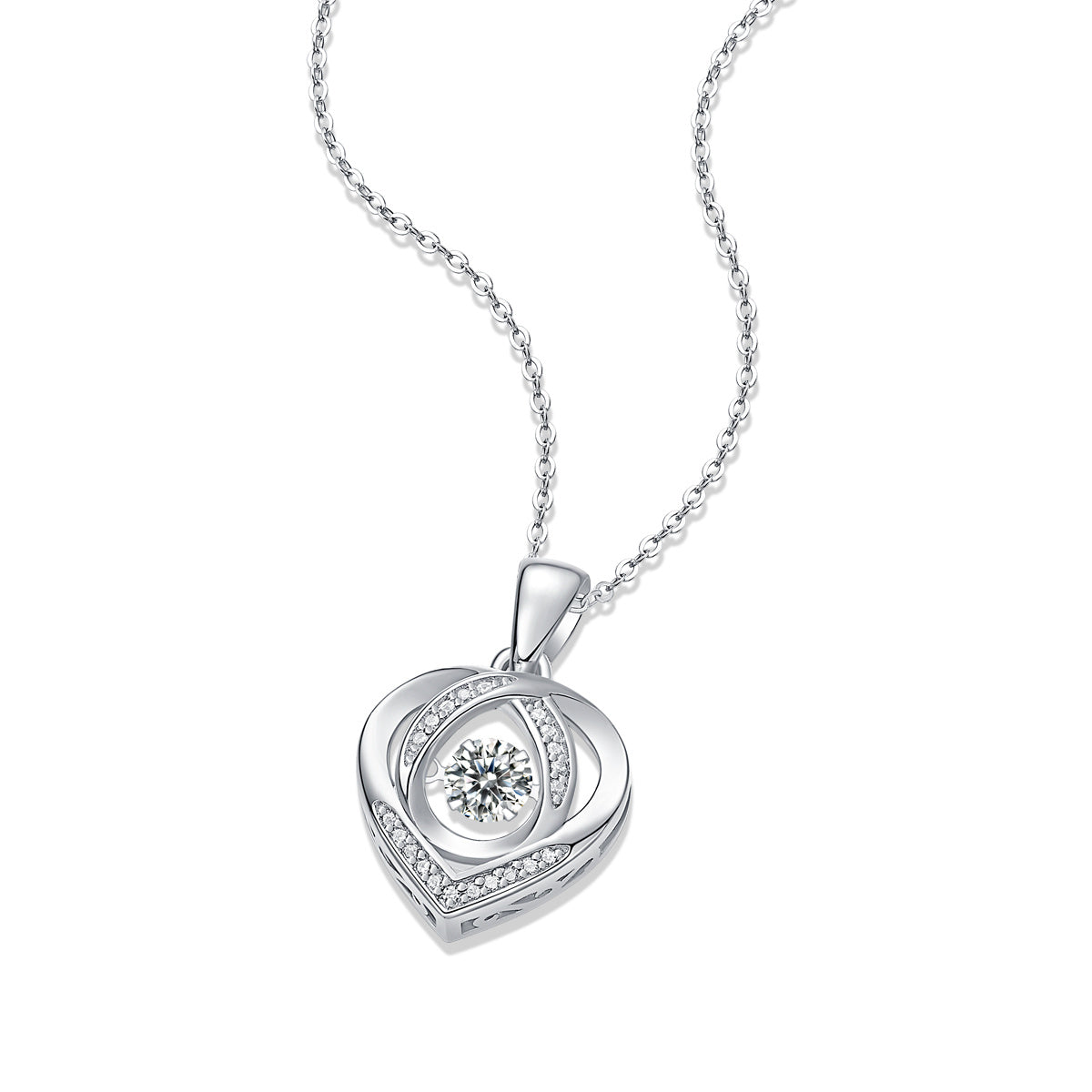 Dancing Moissanite Heart Necklace-925 Sterling Silver Moissanite Pendant for Women