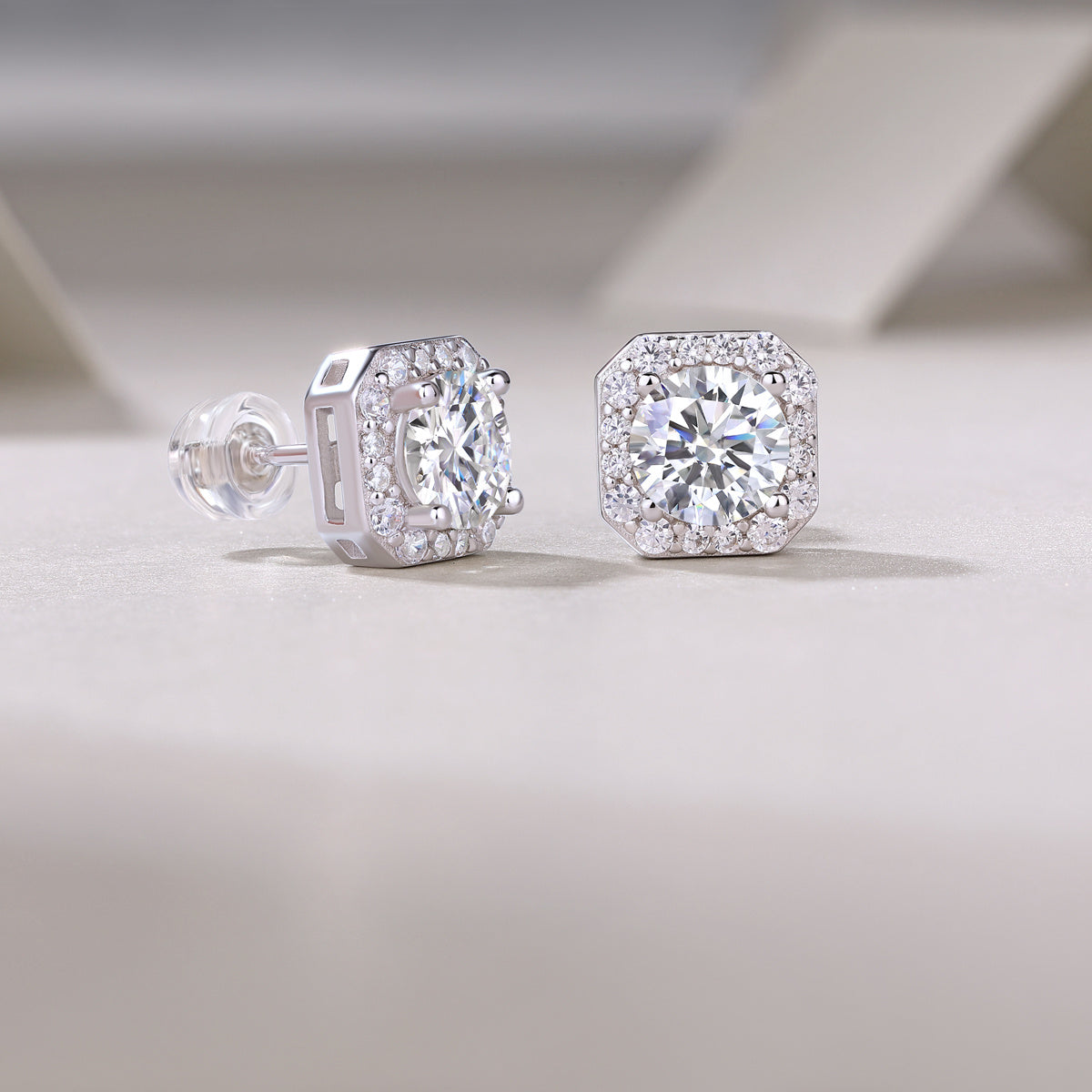Moissanite Halo Stud Earrings-925 Sterling Silver