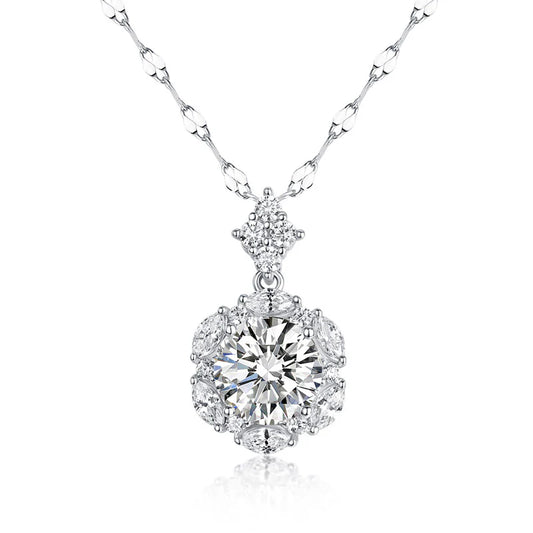 2Ct Round Moissanite Diamond Art Deco Necklace 925 Sterling Silver