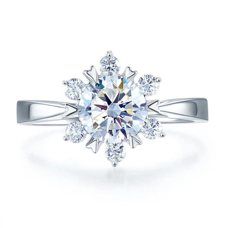 1 Carat Round Cut Moissanite Flower Engagement Ring 925 Sterling Silver