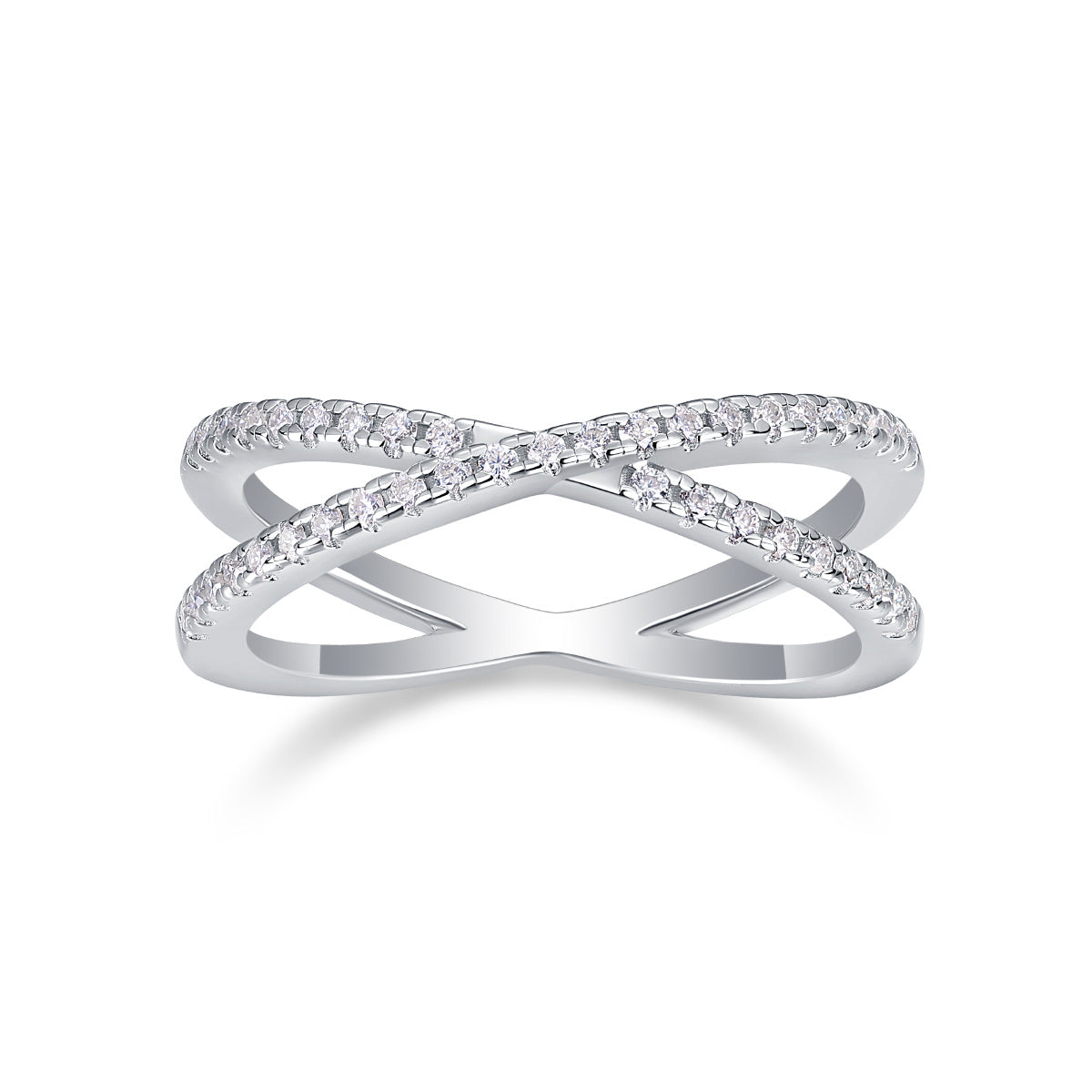 Moissanite Criss Cross Ring-925 Sterling Silver Band for Women