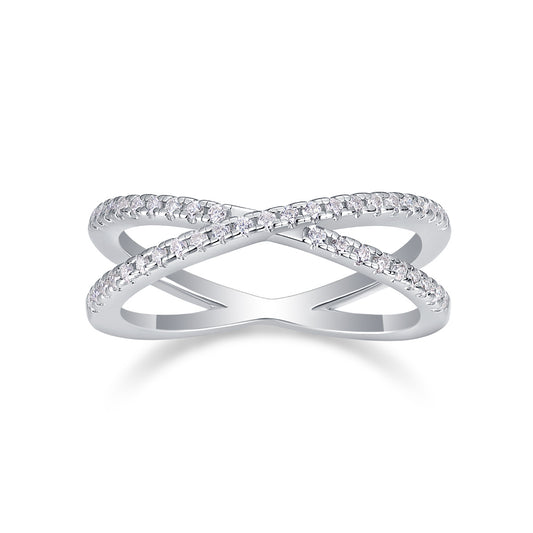 Moissanite Criss Cross Ring-925 Sterling Silver Band for Women