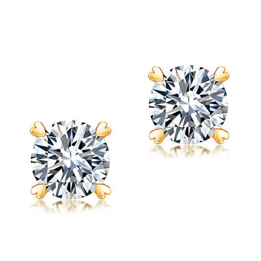 1 Carat Round Moissanite Diamond Stud Earrings 925 Sterling Silver Rose Gold Finish