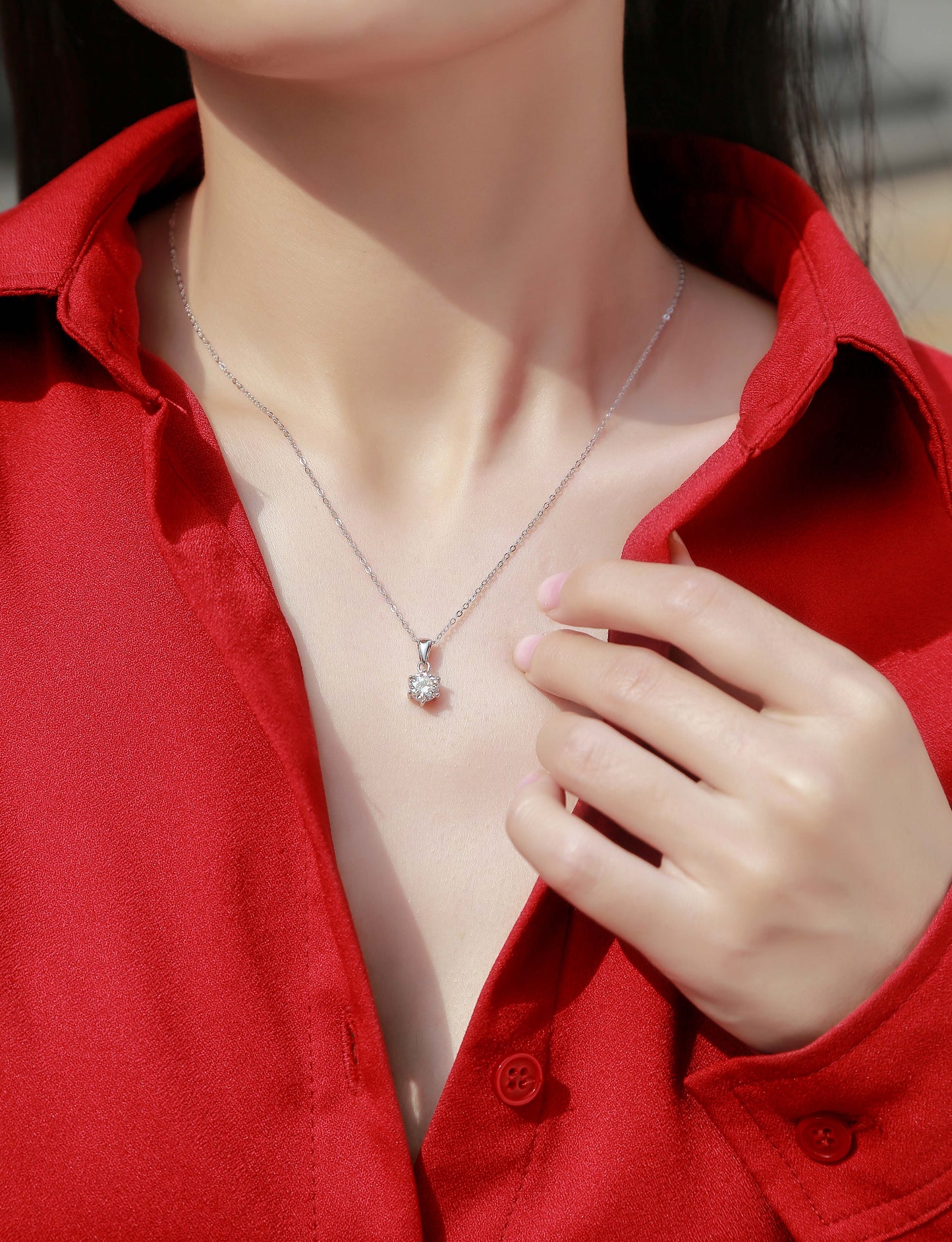 Round Cut Moissanite Necklace-1ct/2ct/3ct 925 Sterling Silver Pendant for Women