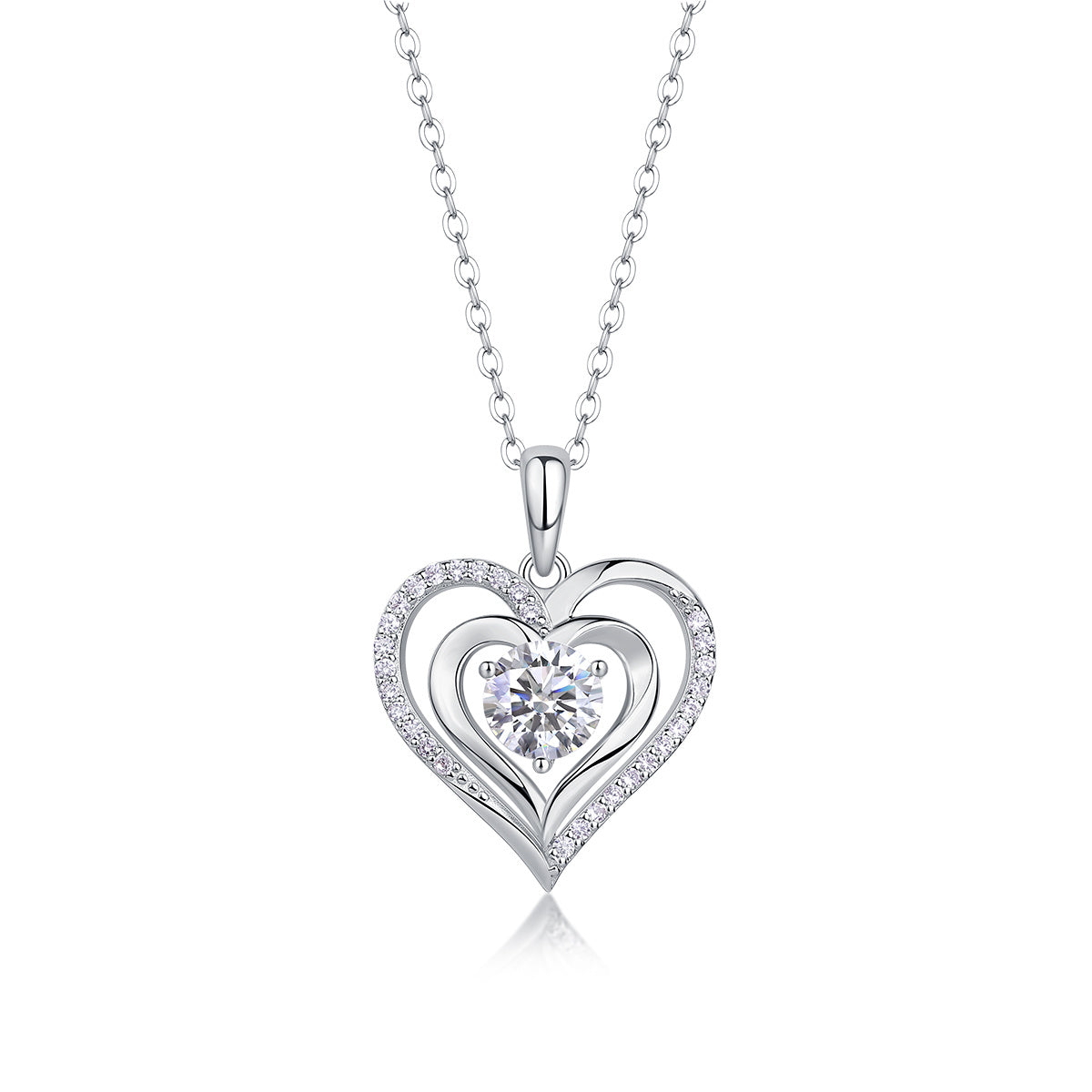 Moissanite Heart Necklace-925 Sterling Silver Pendant for Women