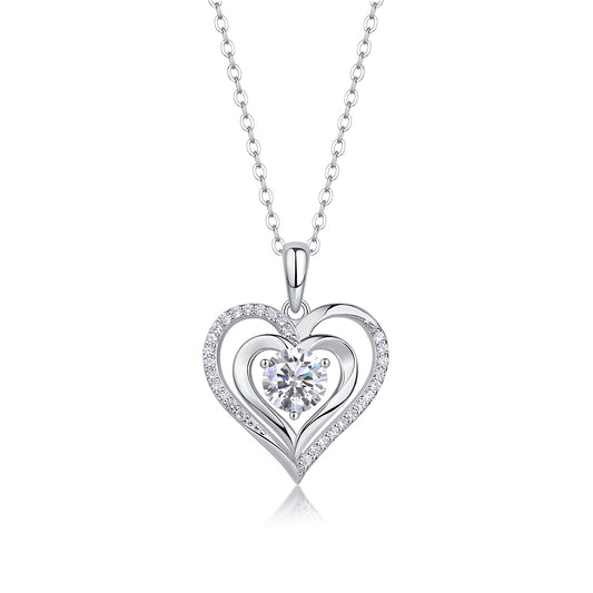 Moissanite Heart Necklace-925 Sterling Silver Pendant for Women