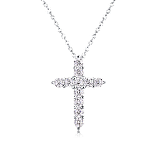 Moissanite Cross Necklace-925 Sterling Silver Pendant for Women