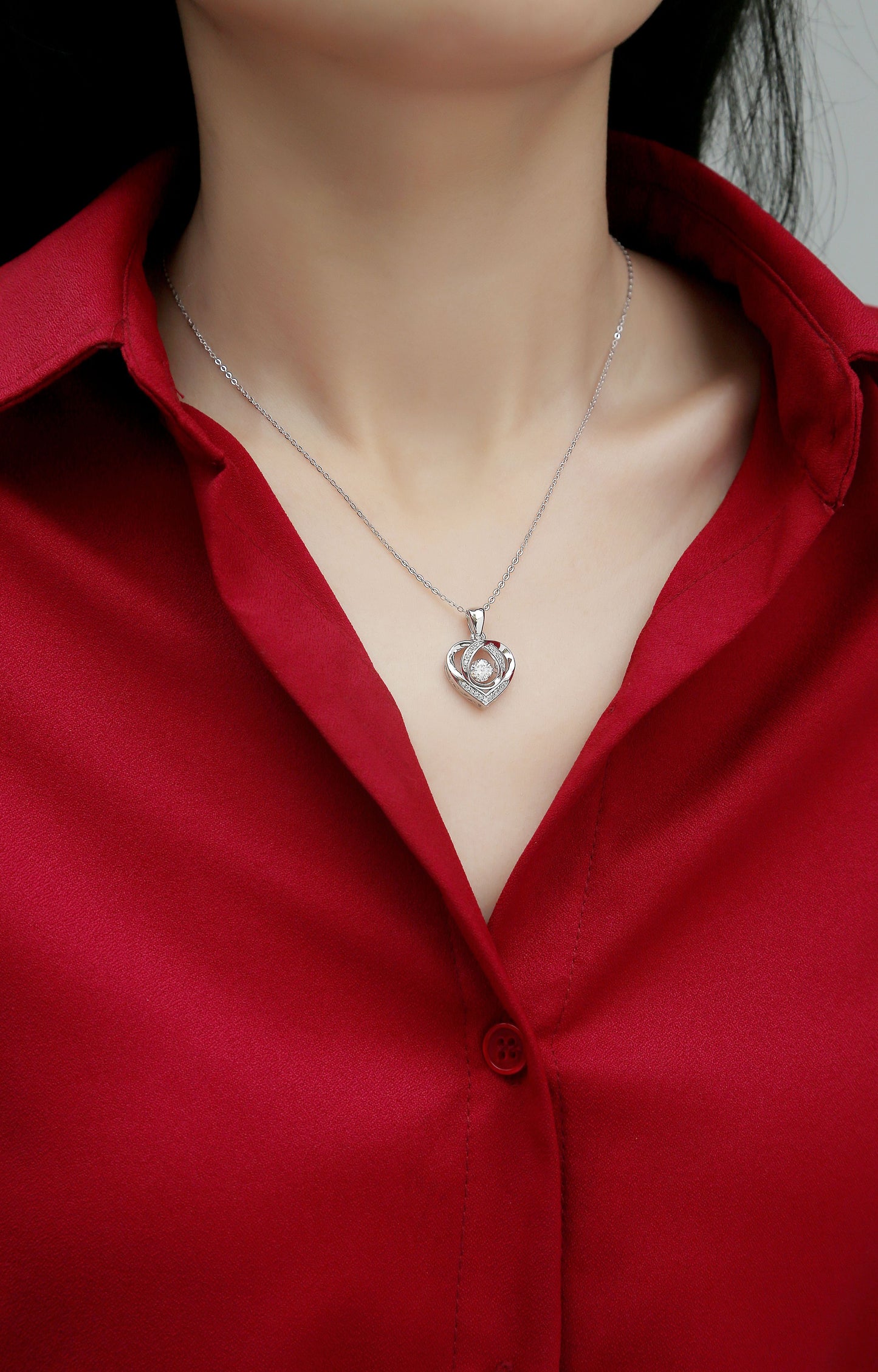 Dancing Moissanite Heart Necklace-925 Sterling Silver Moissanite Pendant for Women