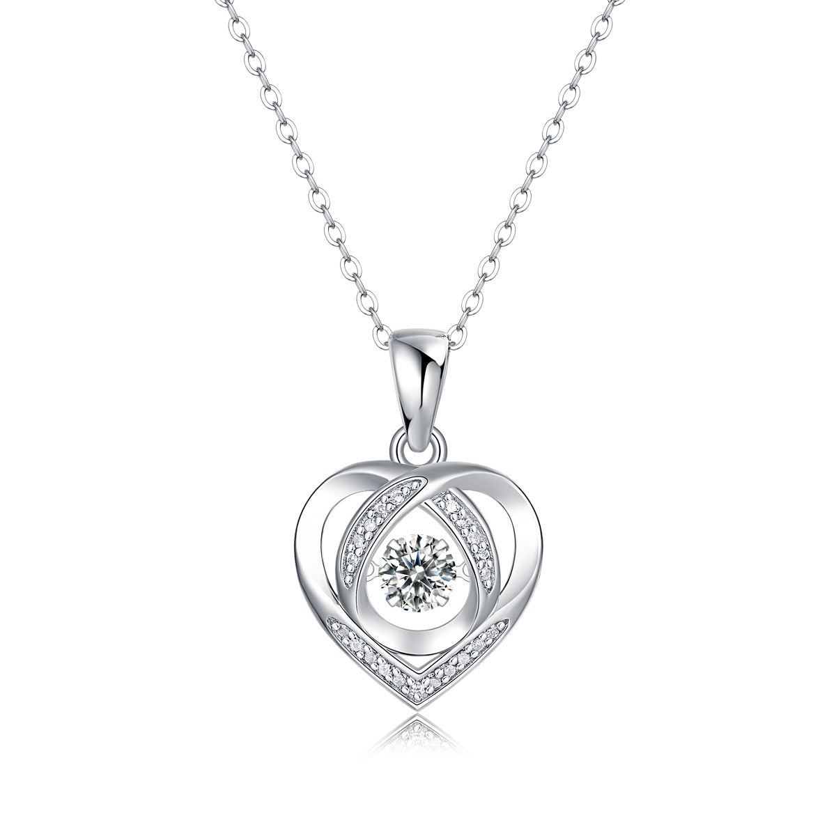 Dancing Moissanite Heart Necklace-925 Sterling Silver Moissanite Pendant for Women