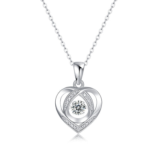 Dancing Moissanite Heart Necklace-925 Sterling Silver Moissanite Pendant for Women