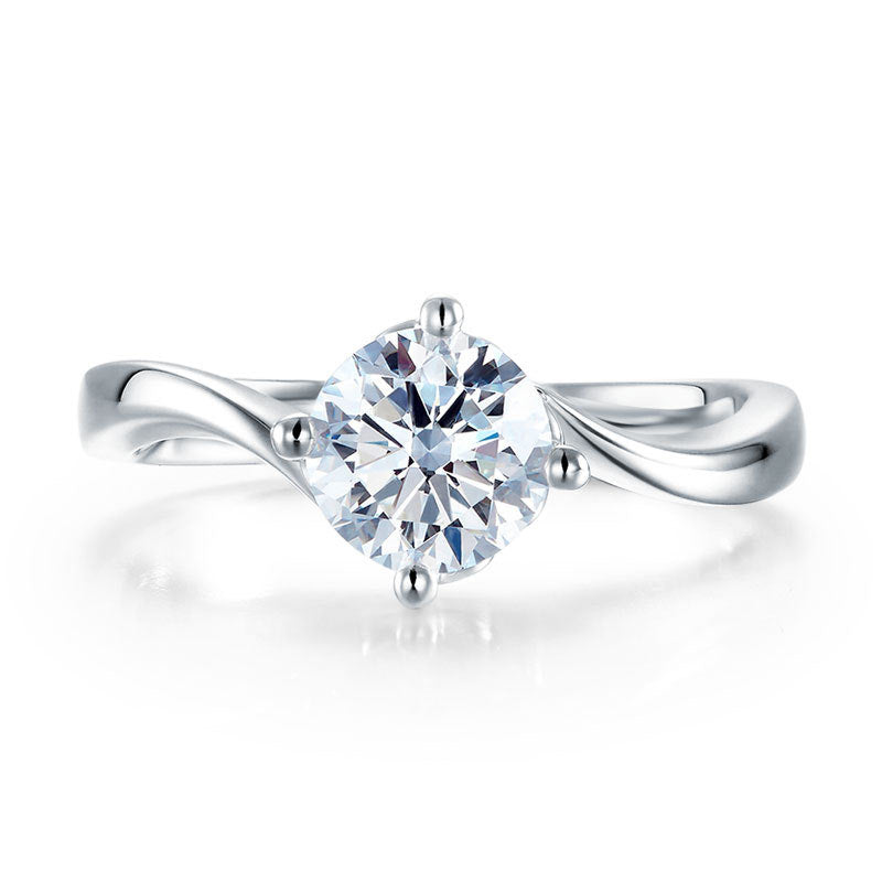 1 Carat Round Cut Moissanite Diamond Twist Solitaire Engagement Ring 925 Sterling Silver