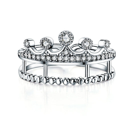 Solid 925 Sterling Silver Crown Shape Created Diamond Promise Ring