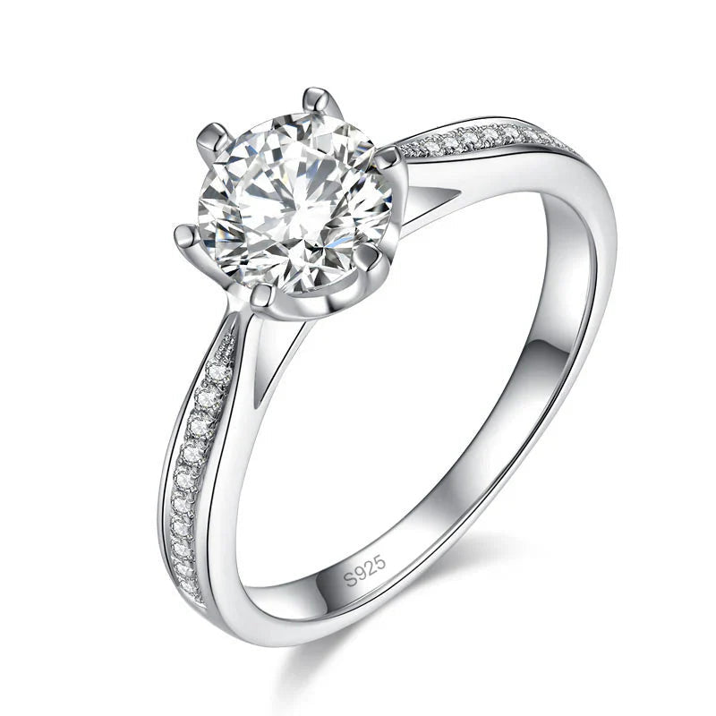 1 Carat Round Moissanite Diamond Engagement Ring 925 Sterling Silver