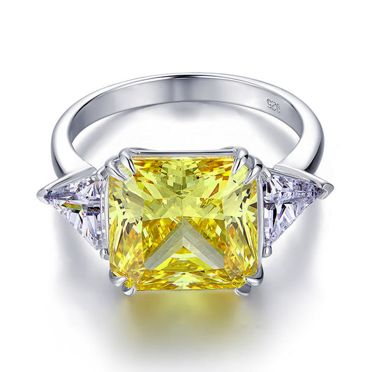 8Ct Princess Cut Yellow Created Diamond Three Stone Ring 925 Sterling Silver