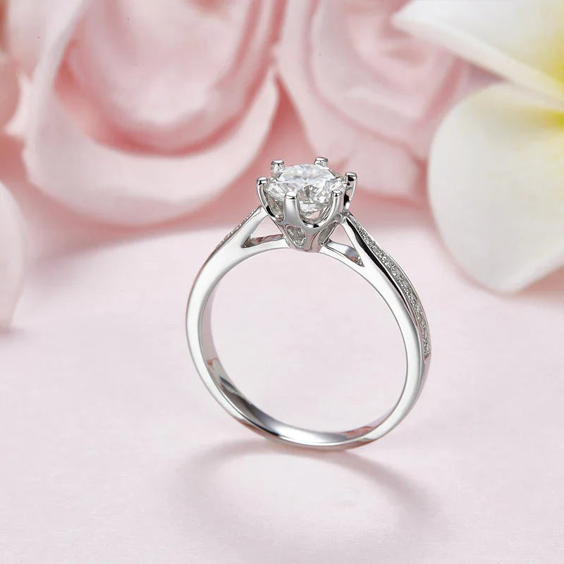 1 Carat Round Moissanite Diamond Engagement Ring 925 Sterling Silver