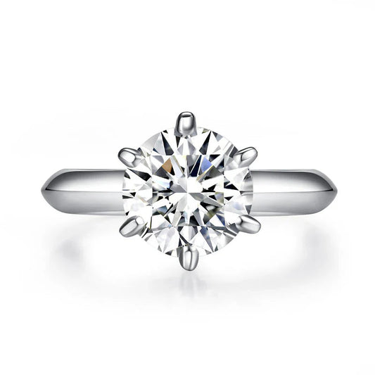 3 Carat Round Cut Moissanite Diamond Solitaire 6 Prong Engagement Ring 925 Sterling Silver