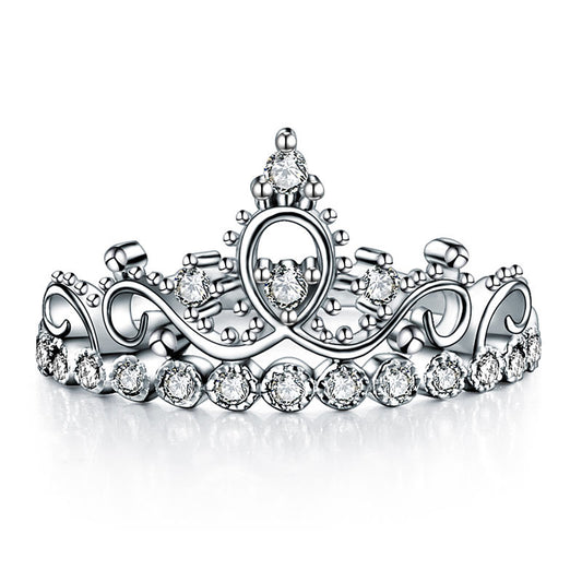 Solid 925 Sterling Silver Crown Shape Created Diamond Promise Ring