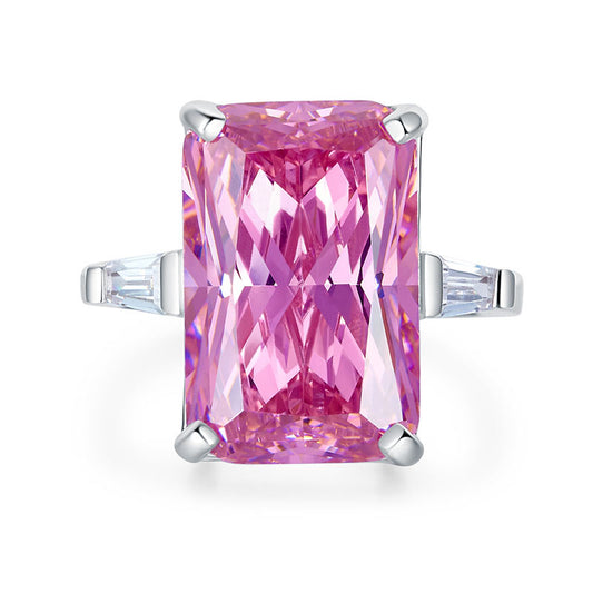 8.5 Carat Radiant Cut Created Pink Diamond Statement Ring 925 Sterling Silver