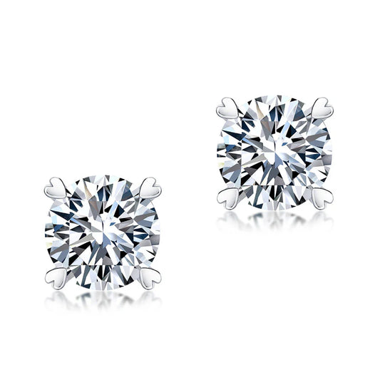 1 Carat Round Cut Moissanite Diamond Heart Stud Earrings 925 Sterling Silver