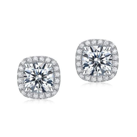 1.25 Ctw Cushion Cut Moissanite Diamond Halo Stud Earrings 925 Sterling Silver