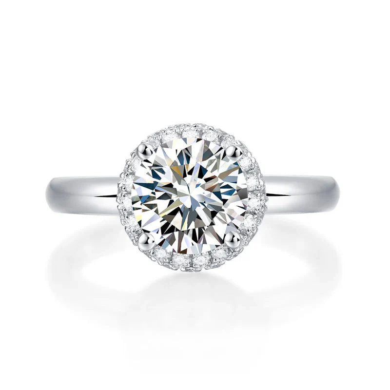 1.5 Carat Round Moissanite Diamond Halo Engagement Ring 925 Sterling Silver