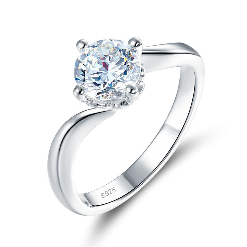 1 Carat Round Cut Moissanite Diamond Twist Solitaire Engagement Ring 925 Sterling Silver