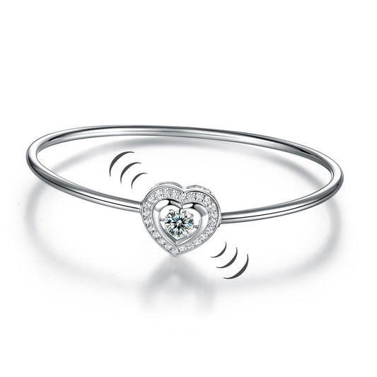 Heart Halo Dancing Created Diamond Bangle Bracelet 925 Sterling Silver Bracelets