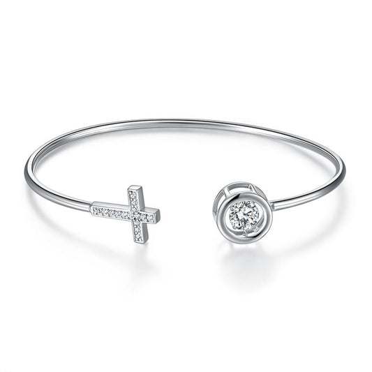 Cross Dancing Created Diamond Bangle Bracelet 925 Sterling Silver Bracelets