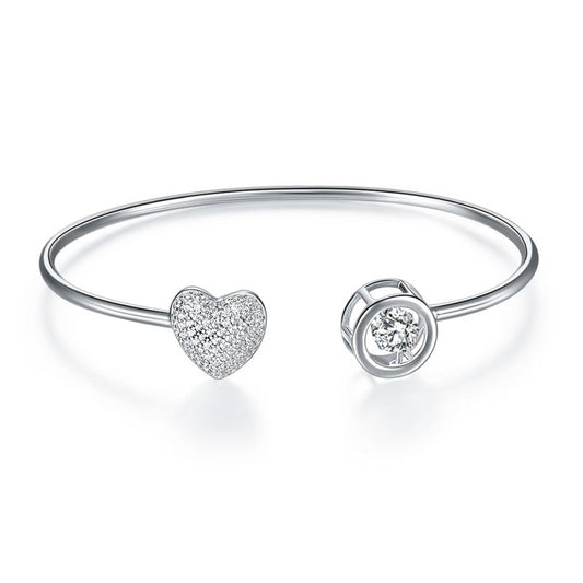 Dancing Created Diamond Heart Bangle Bracelet 925 Sterling Silver Bracelets