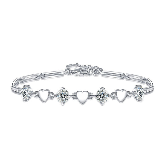 925 Sterling Silver Created Diamond Heart Bracelet Bracelets